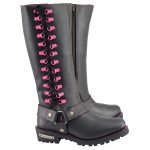 Milwaukee Leather Women’s Black 14-inch Leather Harness Motorcycle Boots with Fuchsia Accent Lacing MBL9367 - Image 11