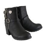 Milwaukee Leather MBL9405 Women’s Short Black Fashion Boots with Side Zippers and Triple Buckle Adjustment