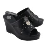 Milwaukee Leather MBL9407 Women’s Black Open Toe Fashion Casual Wedge Sandals with Studs