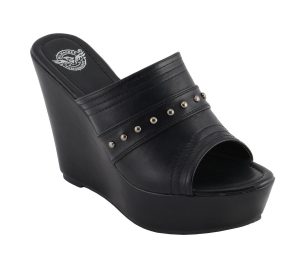 Milwaukee Leather MBL9408 Women’s Black Open Toe Fashion Casual Platform Wedges with Rivet Details - Image 4