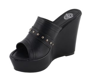 Milwaukee Leather MBL9408 Women’s Black Open Toe Fashion Casual Platform Wedges with Rivet Details - Image 5