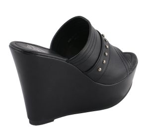 Milwaukee Leather MBL9408 Women’s Black Open Toe Fashion Casual Platform Wedges with Rivet Details - Image 2