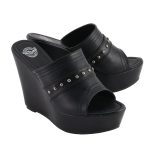 Milwaukee Leather MBL9408 Women’s Black Open Toe Fashion Casual Platform Wedges with Rivet Details
