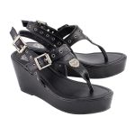 Milwaukee Leather MBL9411 Women’s Black Wedge Fashion Casual Sandals with Buckled Straps