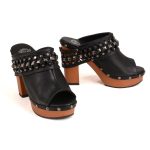 Milwaukee Leather MBL9415 Women’s Black Peep-Toe Platform Fashion Casual Clog with Wrap Around Studding
