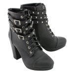 Milwaukee Leather MBL9417 Women’s Black Lace-Up Fashion Boots with Triple Strap Studded Accents
