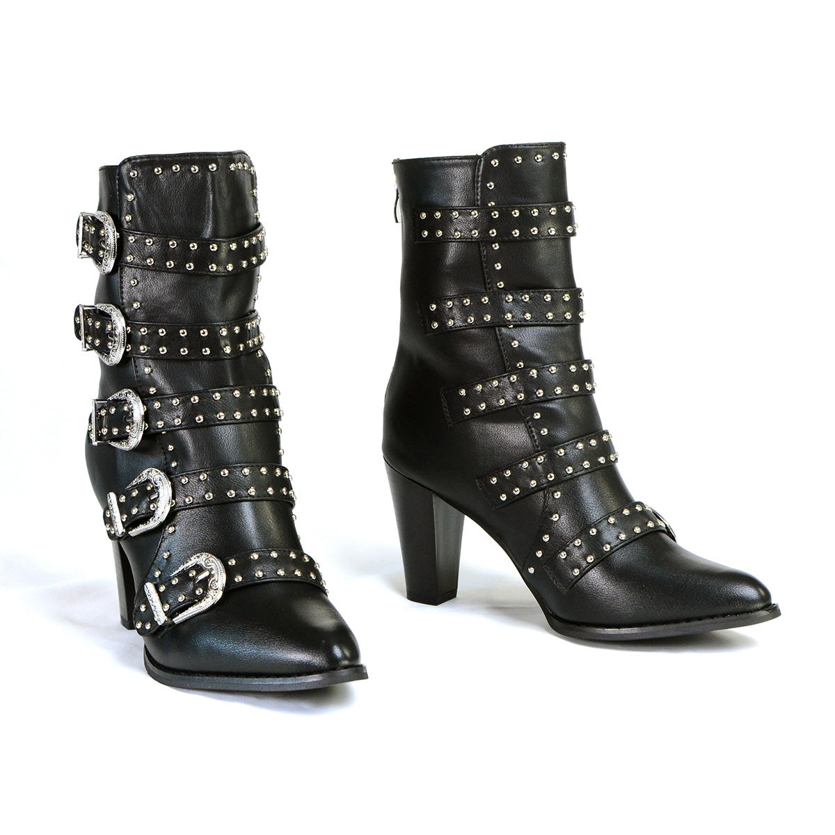 Milwaukee Leather MBL9428 Women’s Black Buckle Up Fashion Boots with Studded Bling