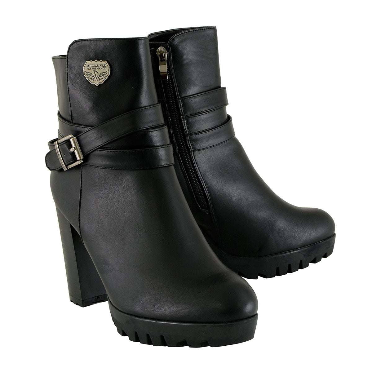 Milwaukee Performance MBL9435 Women’s Black Double Strap Side Zipper Boots with Platform Heel