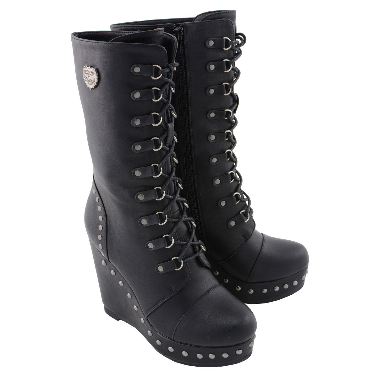 Milwaukee Leather MBL9438 Women’s Black Tall Lace-Up Fashion Casual Boots with Platform Wedge
