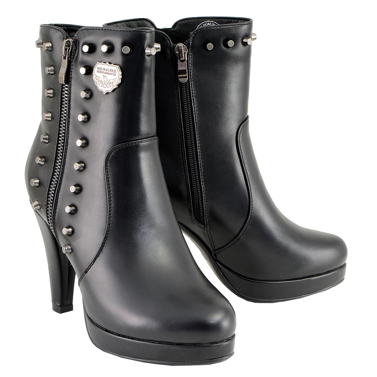 Milwaukee Leather MBL9440 Women’s Black Spiked Fashion Boots w/ Side Zippers