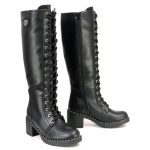 Milwaukee Leather MBL9442 Women’s Black Lace-Up Tall Biker Fashion Boots with Platform Heel & Studs