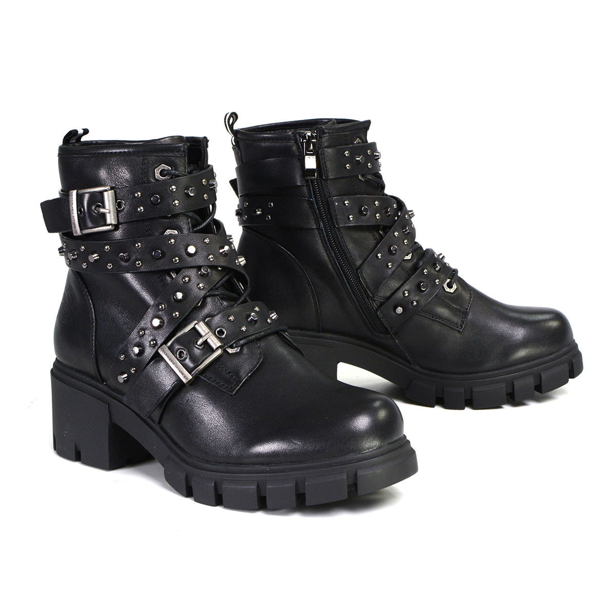 Milwaukee Leather MBL9444 Women’s Bruiser Premium Black Lace-Up Fashion Boots w/ Studded Straps