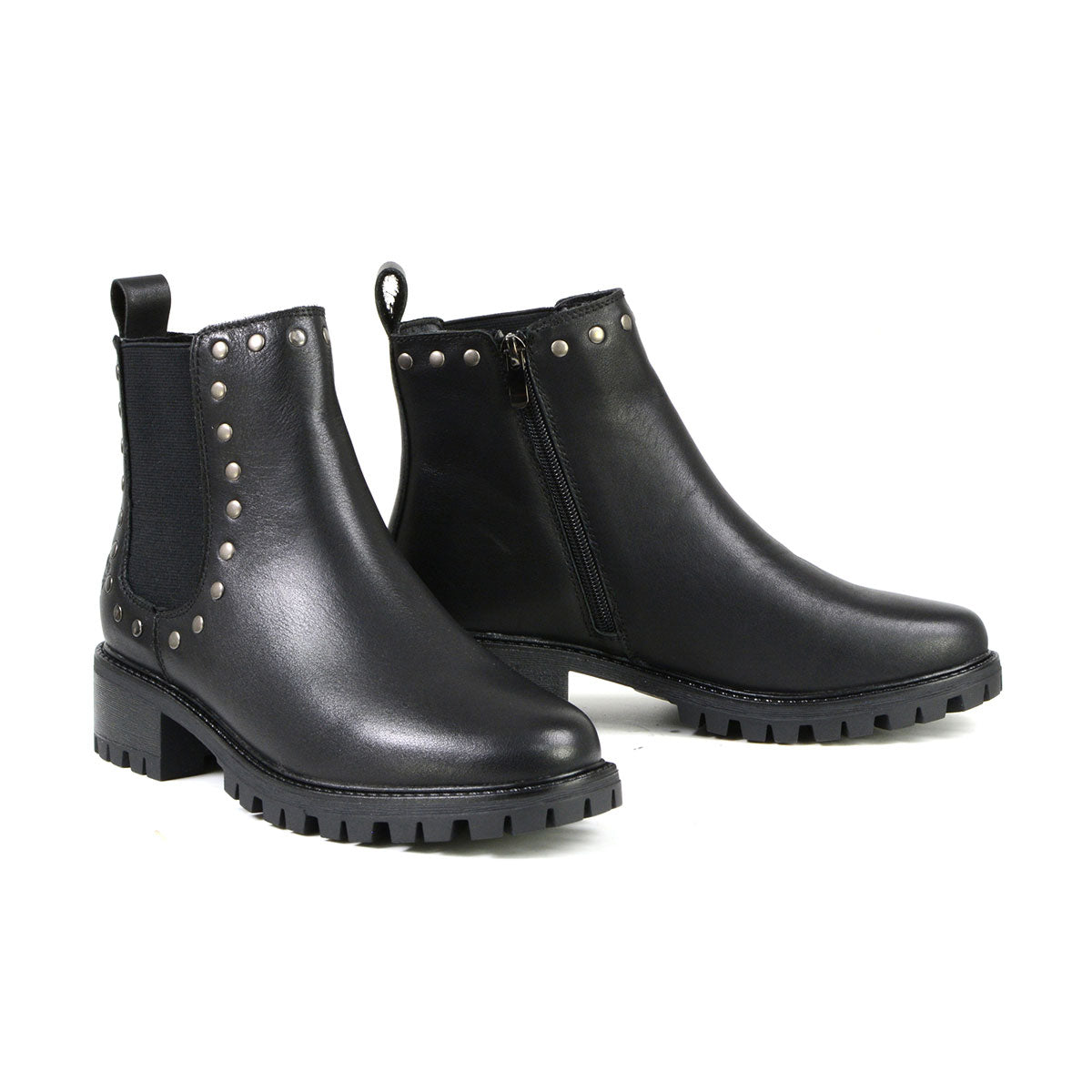 Milwaukee Leather MBL9457 Women’s Premium Black Leather Fashion Ankle Booties with Rivets