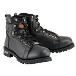 Milwaukee Leather Men’s Black Leather Lace-Up Motorcycle Rider Boots with Side Zipper MBM100