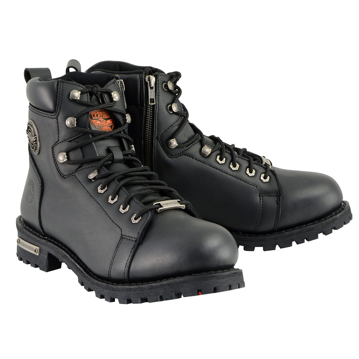 Milwaukee Leather Men’s Black Leather Lace-Up Motorcycle Rider Boots with Side Zipper MBM100