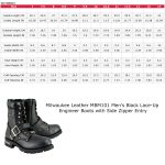 Milwaukee Leather Men’s Black Leather Lace-Up Engineer Motorcycle Boots w/ Buckles and Side Zipper  MBM101 - Image 3