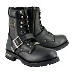 Milwaukee Leather Men’s Black Leather Lace-Up Engineer Motorcycle Boots w/ Buckles and Side Zipper  MBM101