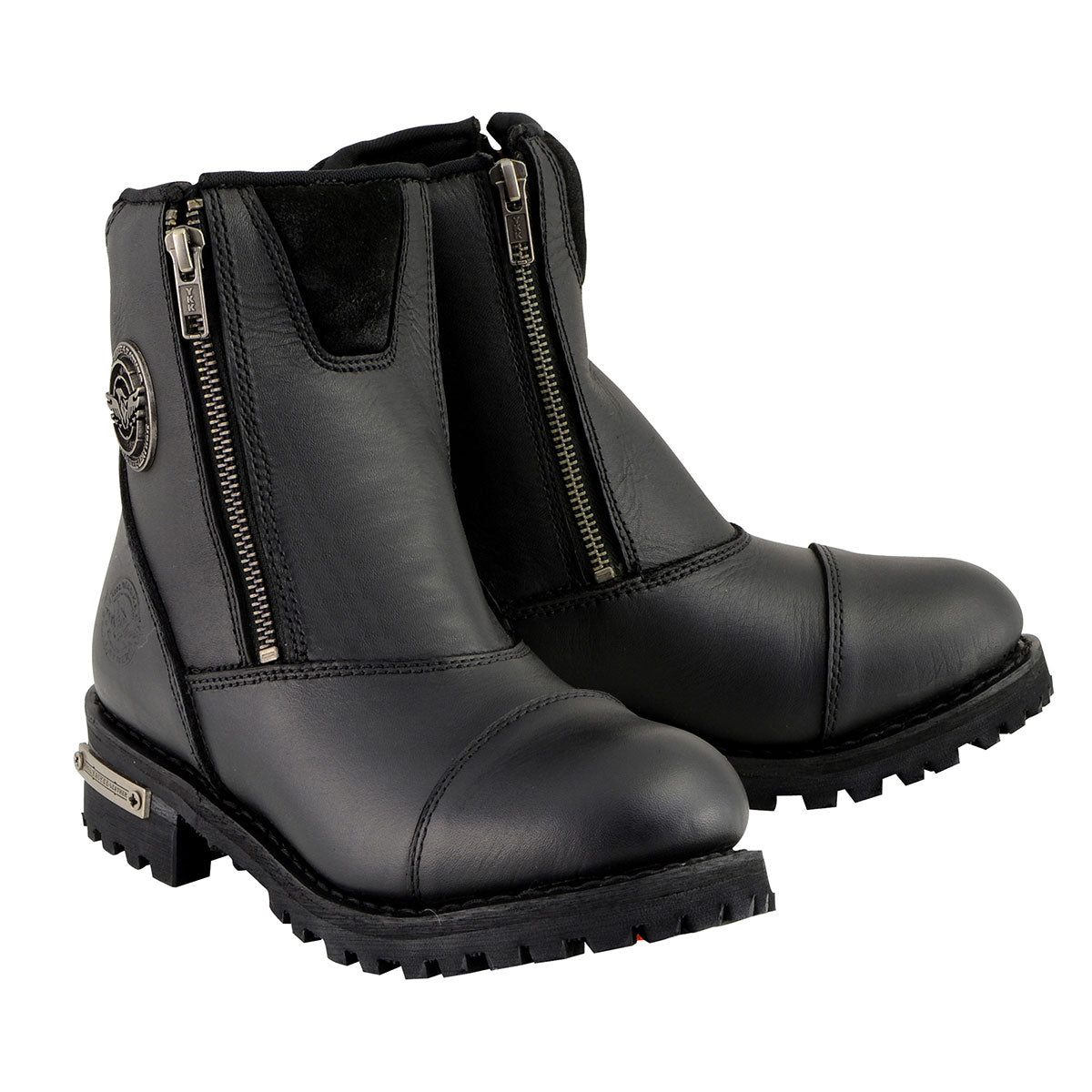 Milwaukee Leather MBM102 Men’s Black Smooth Double Sided Zipper Entry Motorcycle Leather Boots
