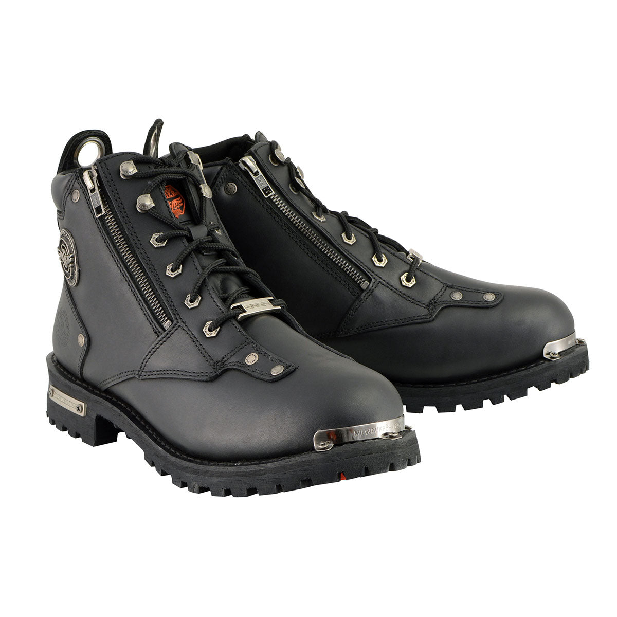 Milwaukee Leather MBM103 Men’s Black Leather Lace-Up Motorcycle Boots w/ Dual Side Zipper Entry