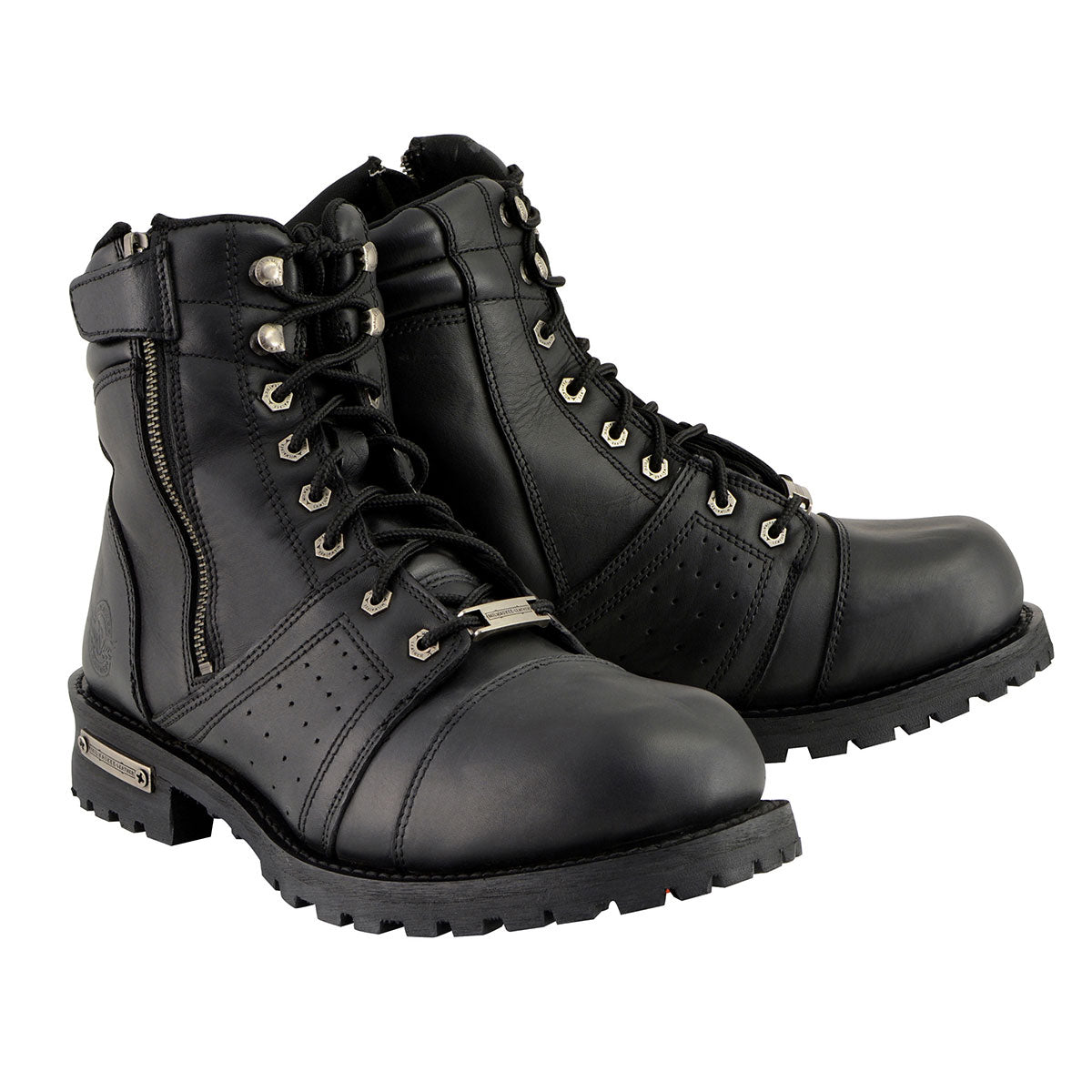 Milwaukee Leather Men’s Black Lace-Up Motorcycle Riding Leather Boots with Side Zipper Entry MBM9000