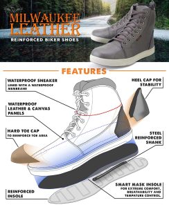 Milwaukee Leather MBM9003WP Men’s Grey Leather and Canvas Reinforced Street Riding Waterproof Shoes with Ankle Support - Image 2