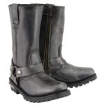 Milwaukee Leather Men’s Distressed Gray Leather 11-inch Classic Harness Square Toe Motorcycle Boots MBM9006