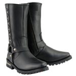Milwaukee Leather Men’s Black Leather Harness Motorcycle Boots with Braid and Riveted Details MBM9025