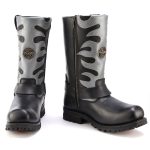 Milwaukee Leather Men’s Fire Fight Harness Boots – Black Leather w/ Silver Flames, 11″ Square Toe, Inside Zipper – MBM9067 - Image 2