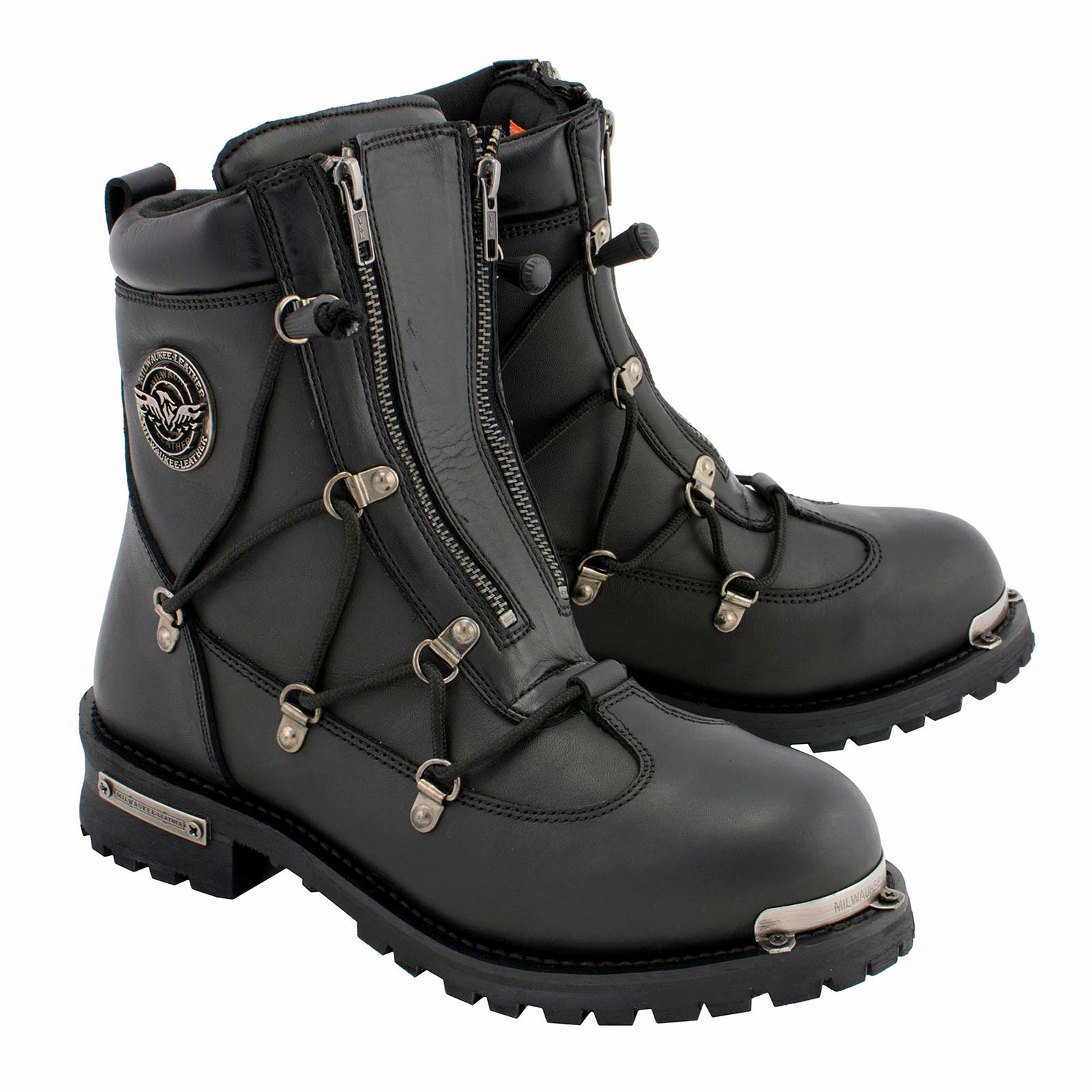 Milwaukee Leather MBM9075 Men’s Black Leather 6-inch Plain Toe Dual Zipper Motorcycle Rider Boots