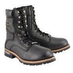 Milwaukee Leather Men’s Classic Black Leather Lace-Up Logger Boots w/ Side Zipper MBM9095