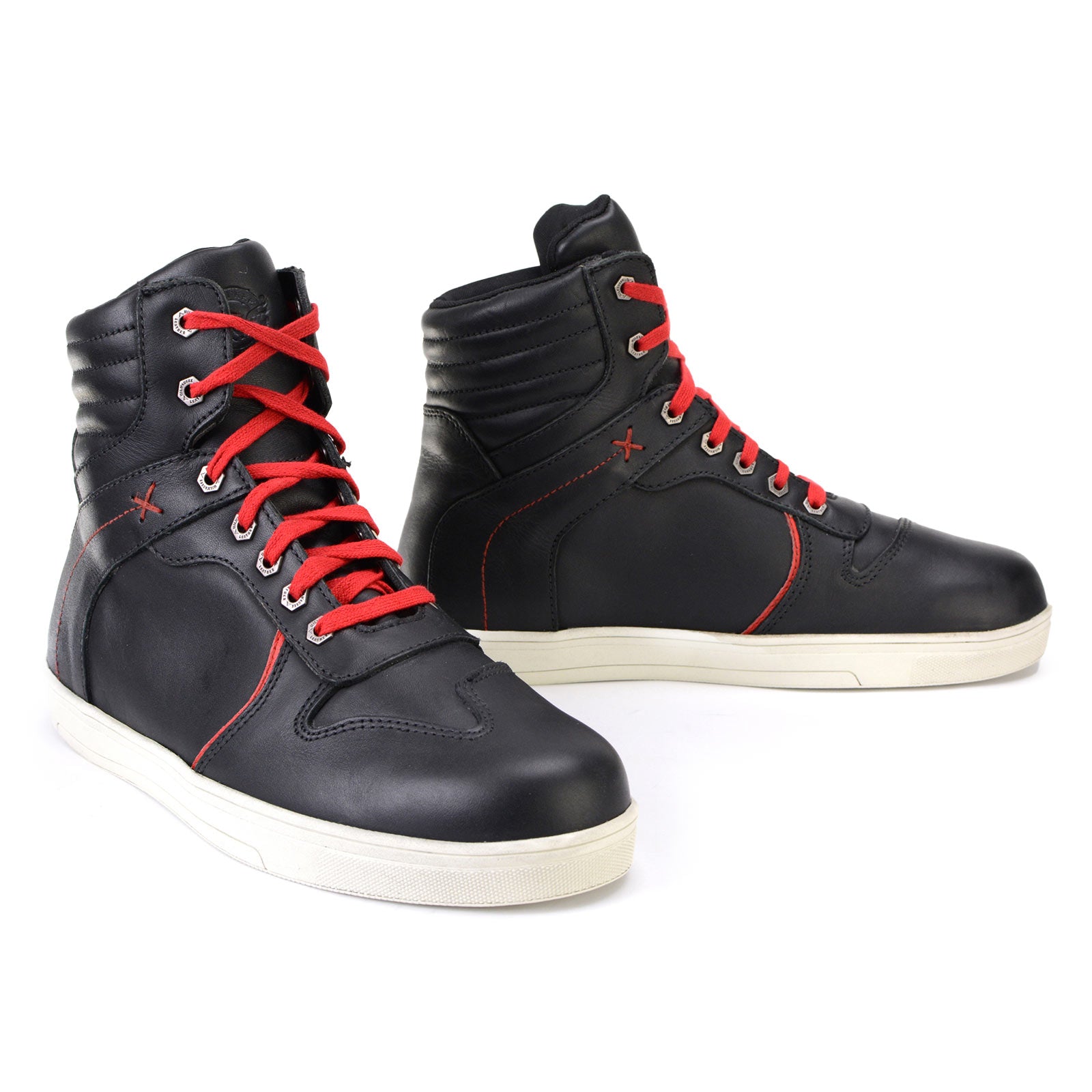 Milwaukee Leather MBM9102 Men’s Black Leather with Red Shoe Lace Reinforced Street Riding Shoes w/ Ankle Support