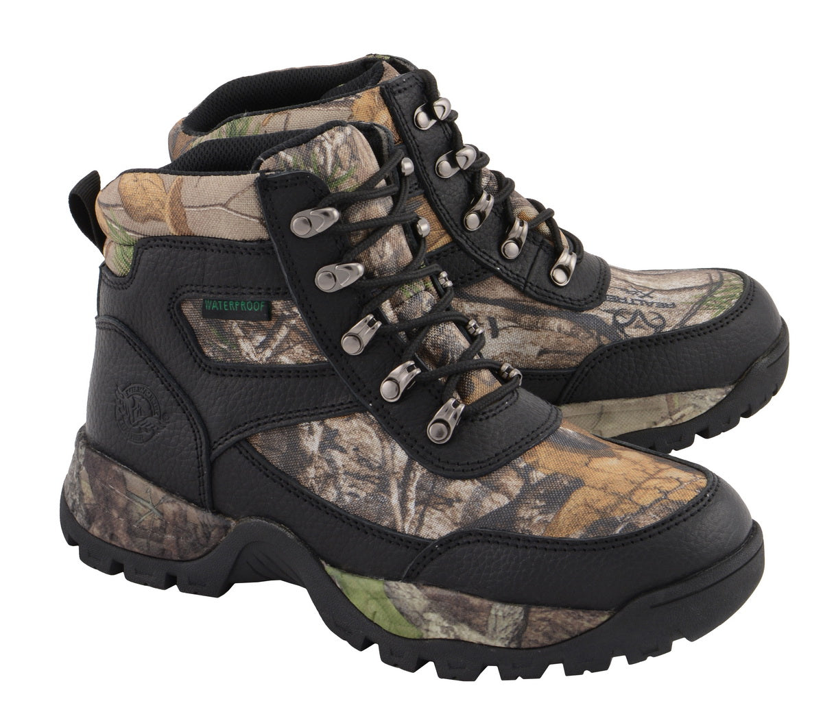 Milwaukee Leather MBM9140 Men’s Black Waterproof Hiking Boots with Mossy Oak Print