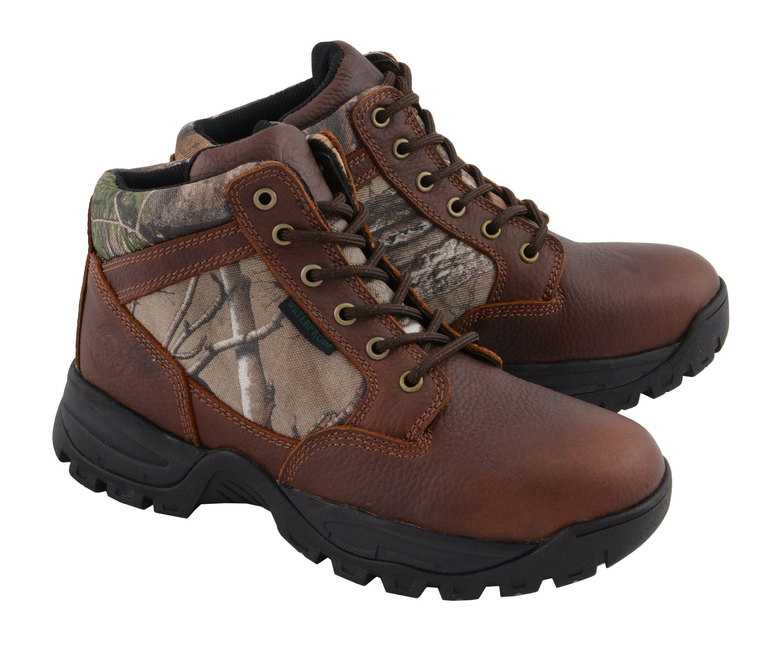 Milwaukee Leather MBM9146 Men’s Brown Waterproof Hiking Boots with Mossy Oak Print