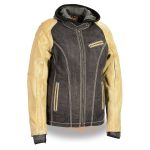 Milwaukee Leather MDL2005 Ladies Hooded Two Tone Black and Beige Denim and Leather Scuba Jacket
