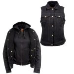 Milwaukee Leather MDL4002 Women’s Black Denim 2 in 1 Shirt Style Collar Motorcycle Rider Vest W/ Removable Hoodie - Image 2