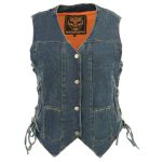Milwaukee Leather MDL4020 Women’s Classic Blue ‘6 Pocket’ Side Lace Denim Vest - Image 7