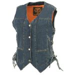 Milwaukee Leather MDL4020 Women’s Classic Blue ‘6 Pocket’ Side Lace Denim Vest - Image 5