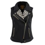 Milwaukee Leather MDL4030 Women’s Black Denim Zipper Front Motorcycle Vest with Studded Spikes - Image 7