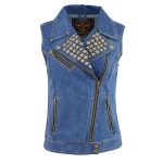 Milwaukee Leather MDL4030 Women’s Blue Denim Zipper Front Motorcycle Vest with Studded Spikes - Image 7