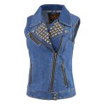 Milwaukee Leather MDL4030 Women’s Blue Denim Zipper Front Motorcycle Vest with Studded Spikes - Image 5
