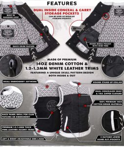 Milwaukee Leather MDL4050 Women’s ‘Skelly’ Black with White Motorcycle Denim Vest w/ Skull Embroidery - Image 2