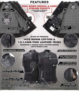 Milwaukee Leather MDL4052 Women’s ‘Skelly’ Black Motorcycle Denim Vest w/ Skull Embroidery - Image 2