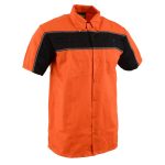 Milwaukee Leather MDM11670 Men’s Orange-Black Mechanic Work Shirt w/ Reflective Strip – Heavy-Duty Button-Up