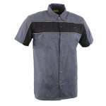 Milwaukee Leather MDM11671 Men’s Grey-Black Mechanic Work Shirt w/ Reflective Strip – Heavy-Duty Button-Up