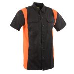 Biker Clothing Co. MDM11675 Men’s Black-Neon-Orange Button-Up Heavy-Duty Work Shirt – Classic Mechanic Shirt w/ Pockets