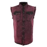 Milwaukee Leather MDM11677 Men’s Magenta Classic Button-Down Cut Off Frayed Sleeveless Casual Shirt - Image 7