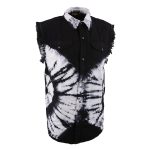 Biker Clothing Co. MDM11679 Men’s Classic Black and White Tie-Dye Button-Down Frayed Sleeveless Cut Off Shirt