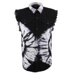 Biker Clothing Co. MDM11679 Men’s Classic Black and White Tie-Dye Button-Down Frayed Sleeveless Cut Off Shirt - Image 8