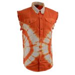Biker Clothing Co. MDM11680 Men’s Classic Orange and White Tie-Dye Button-Down Frayed Sleeveless Cut Off Shirt - Image 8