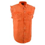Milwaukee Leather MDM11682 Men’s Classic Orange/Beige Button-Down Cut Off Frayed Sleeveless Casual Shirt - Image 8